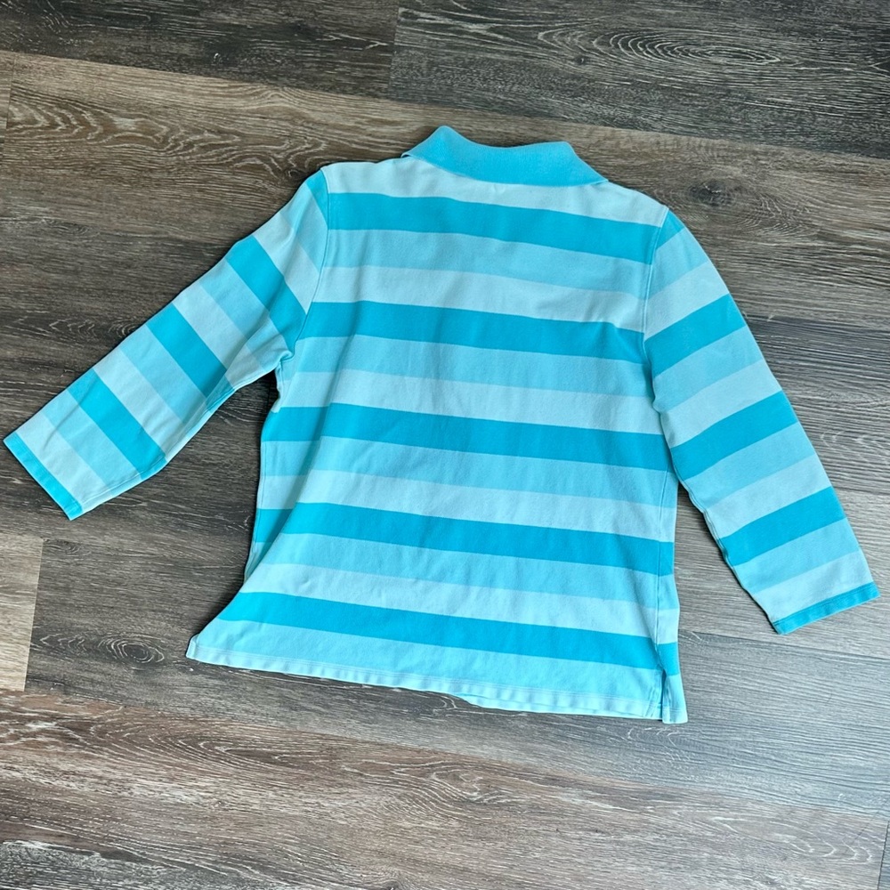 Lands' End Teal Blue Striped 3/4 Sleeve Polo Shirt - Women’s Size Large - Picture 6 of 7